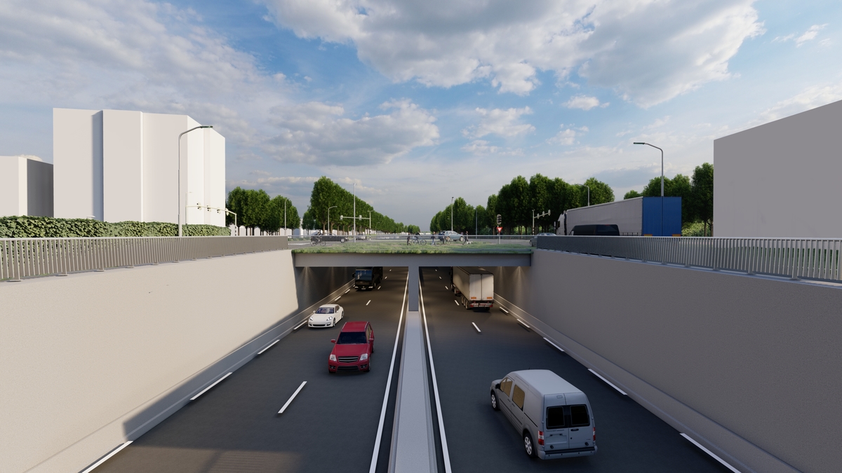 Impressie nieuwe situatie kruispunt Wibautstraat - Thorbeckeweg