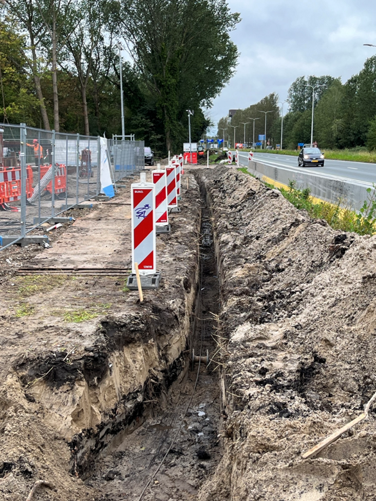 Foto van aanleg kabels en leidingen langs de Thorbeckeweg